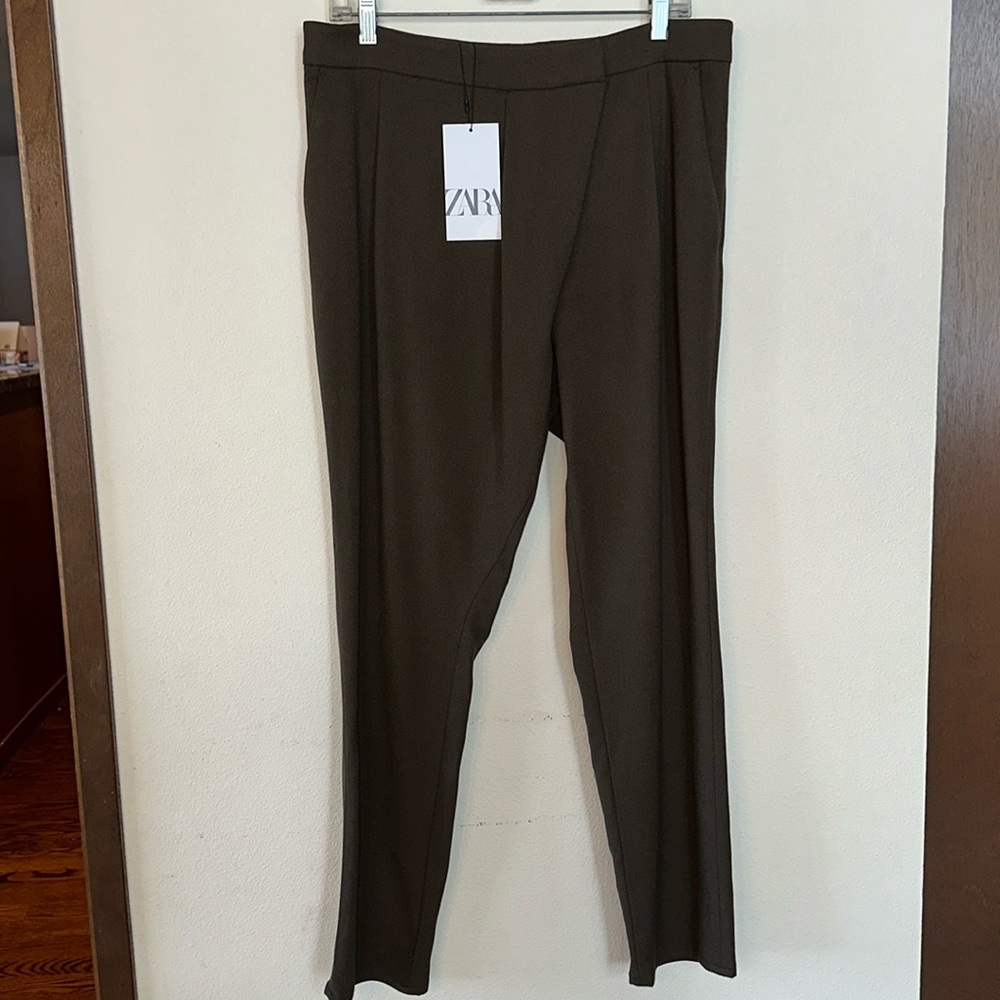 Zara Olive Green High-Waist Straight Trousers